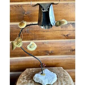 Signed Higgins Owl Metal Sculptural Art MCM Marble Base EUC Whimsical